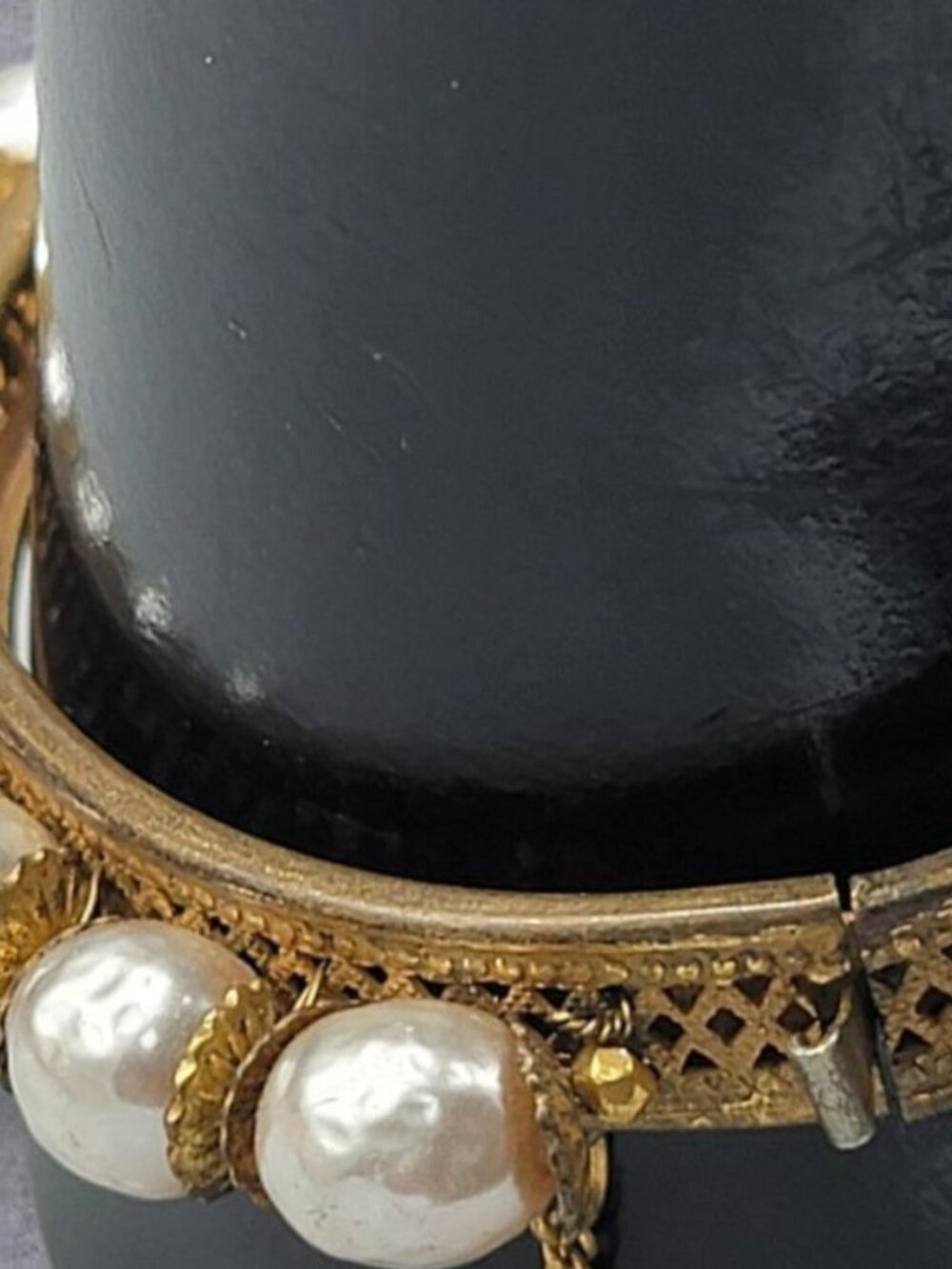 VTG Miriam Haskell Faux Baroque Pearl Clamper Bangle Bracelet Rare 1949 6.25" - Picture 9 of 16
